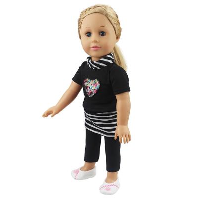 China Handmade Fashion 18 Inch Doll Clothes High Quality Black American Top Striped Suit 45cm Pants for sale