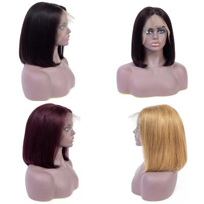 China Bob For Black Women #27 #99J #1B Hair Wave Silky Straight Lace Frontal Wigs Brazilian Remy Pre Plucked Lace Front Short Straight Wig for sale