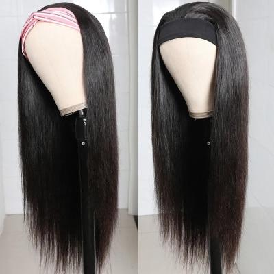 China Silky Straight Wave Cuticle Aligned Virgin Hair Wig With Band Tied Brazilian Straight Hair Half Wigs For Black Women for sale