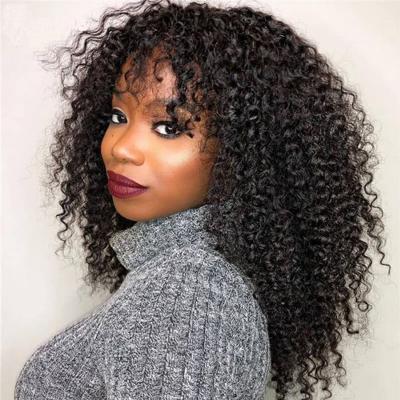 China Kinky Curly Curly Human Hair Wigs With Bangs Machine Made Virgin Wig Full Brazilian Natural Hair Color None Lace Front Human Hair Wigs for sale