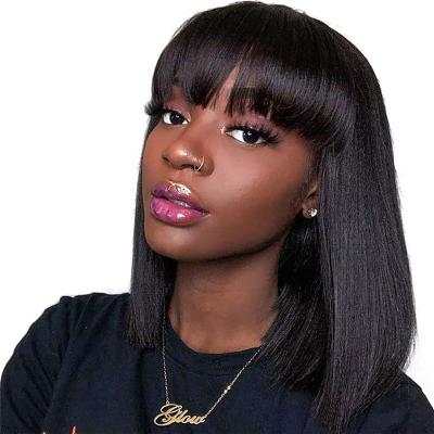 China Natural Black Human Hair Color Cuticle Aligned Virgin Hair Short Straight Bob Wigs With Bangs For Colored Hair Wigs With Bangs for sale