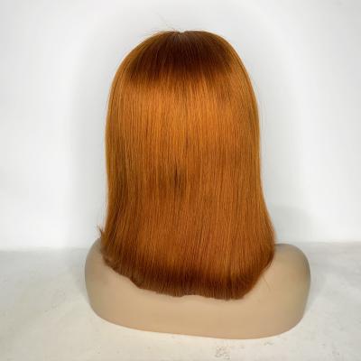 China Silky Straight Wave Ready to Ship Transparent Lace Front Wig Colored Bob Wig Brazilian Virgin Hair Wholesale Price Ginger Color Bob Wig for sale