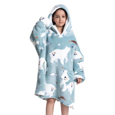 China Factory Wholesale Sherpa Wearable Soft Warm Cozy Oversized Fleece Flannel Winter AnimeBear Blanket Hoodie Blanket for sale