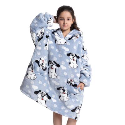 China Factory Wholesale Custom Oversized Hooded Blankets Wearable Kids Warm Comfortable Soft Animal Dog Flannel Fleece Sherpa Wearable Blanket Plush for sale