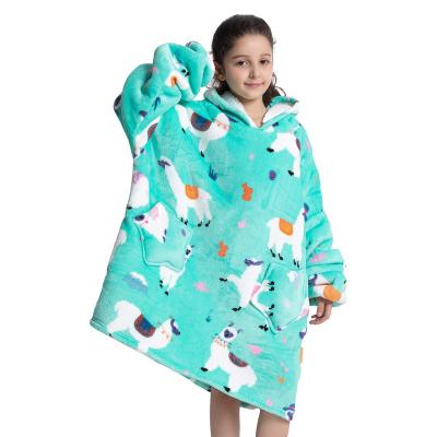 China Wholesale Custom Winter Wearable Oversized Soft Thick Oversized Alpaca Fleece Sherpa Fleece Flannel Covering Hoody Sweatshirt Wearable Hoodie for sale