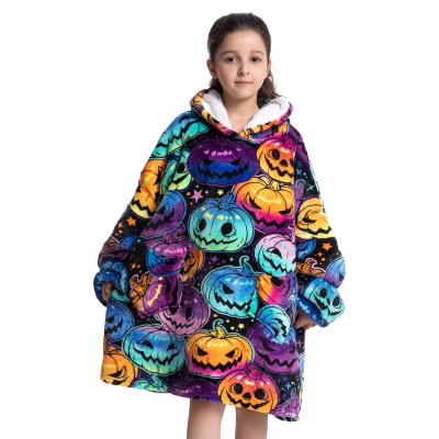 China Wholesale Custom Wearable Kids Wearable Oversized Soft Thick Winter Sweatshirt Plush Sherpa Fleece Flannel Covering Hoodie Pumpkin Wearable for sale