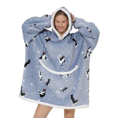 China Wholesale Custom Oversized Luxury Thick Adults Winter Wearable Fleece Fleece Sherpa Flannel Covering Wearable Hoodie for sale