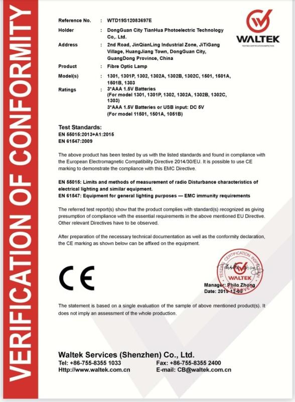 CE - Dongguan City Tianhua Photoelectric Technology Co., Ltd.