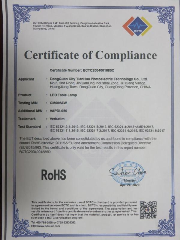 RoHS - Dongguan City Tianhua Photoelectric Technology Co., Ltd.