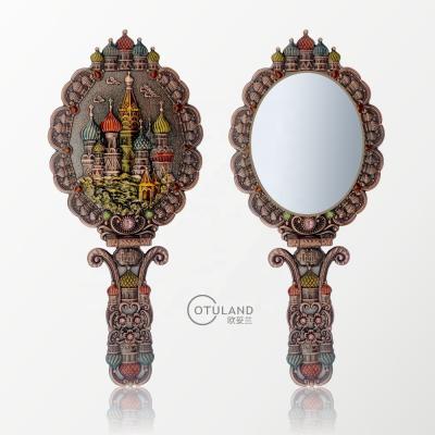 China Vintage Factory Cute Luxury Portable Metal Hand Folding Decorative Mirrors for sale