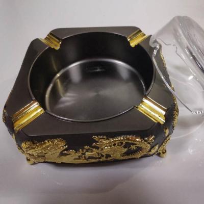 China High quality cost effective smokeless living room gold ashtray black metal indoor ashtrays for smoking for sale