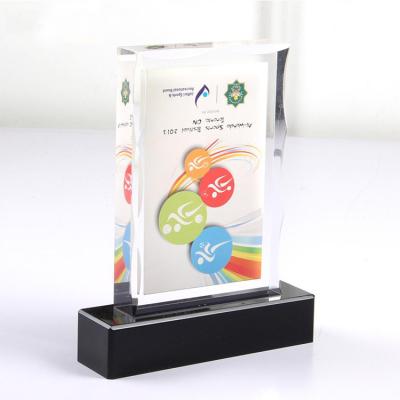 China Europe Sport Trophy High Quality Clear Acrylic Plaques With Embedded Printed Paper Sheet for sale