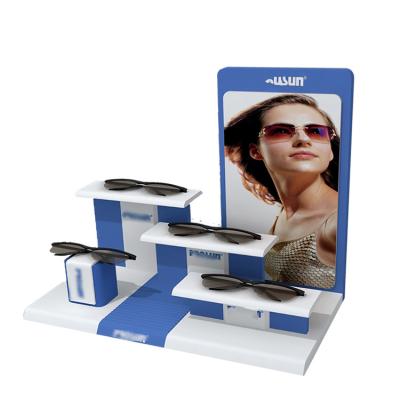 China Promotion Tabletop Display Stand LED Sunglass Wooden Acrylic Glass Display Rack Shelf for sale