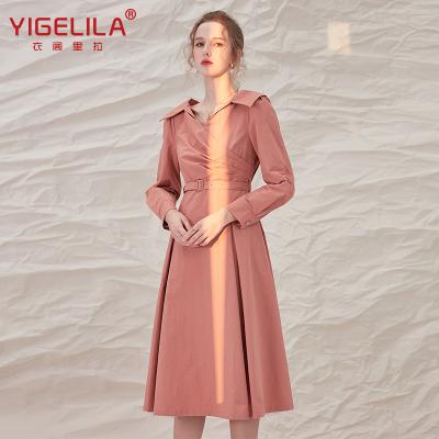 China Anti-wrinkle YIGELILA 2021 new temperament V fashion retro dress long sleeve collar slim female skirt waist show for sale