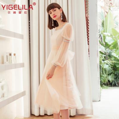 China Elegant Beige Tulle Cocktail Night Dress Diamond Beaded Party Dress Quinceanera Dress 2021 Summer Women's Even Dress Anti-wrinkle YIGELILA for sale