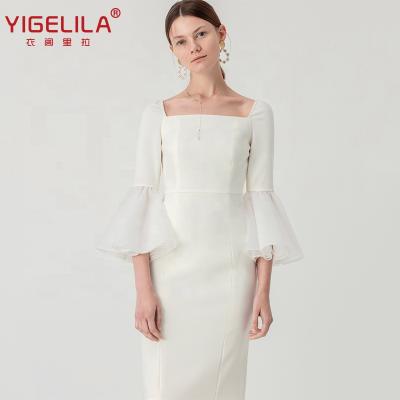 China 2021 Summer Women Elegant Dress Anti-wrinkle White Organza Slit Bridesmaid Dress Cocktail Wedding Party Party Dress YIGELILA for sale