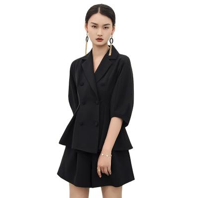 China YIGELILA 2021 Women's Anti-pilling Equipments Career Casual Suits Elegant Black Office Ladies And Pants Two-sets Puff Sleeve Elegant Suits for sale