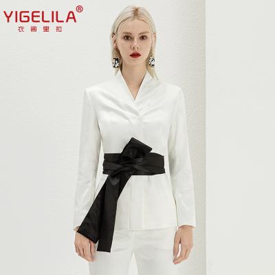 China YIGELILA Spring&Autumn Women's 2021 Career Suit Fashion Satin Anti-Shrink Shiny White Office Ladies Suit With Belt for sale