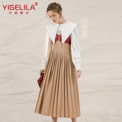 China YIGELILA 2022 Puff Sleeve Viable White Shirt With Casual Dress Women Girls Sleeveless Clothing Sets Midi Dress Holiday Dress Suits for sale