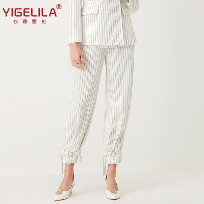 China 2021 Spring Women Anti-wrinkle YIGELILA Office Lady Casual Office Strip Loose Pants Loose Work Casual Dress Elegant Pants White for sale