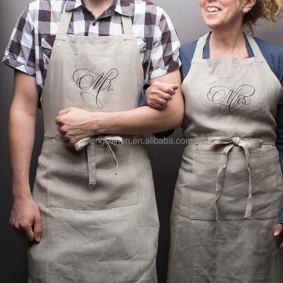 China Chef apron white printing cotton bib apron, chef apron,cafe apron in linen ,cotton or canvas with adjust buttons for wholesale for sale