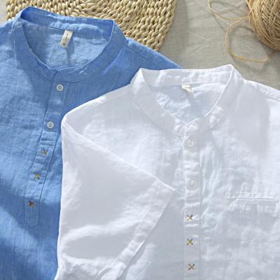 China Hot Sale Anti-pilling Popular Plain Sleeve Man Canvas Short Shirts for sale