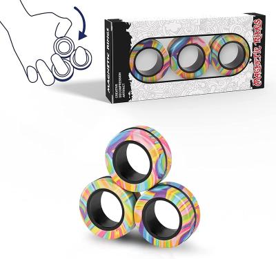 China Toy Kids Model Moving Person Magic Ring Toys 3pcs Finger Gyro Spinner Bracelet Magnetic Rocks for sale