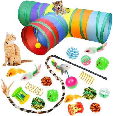 China Amazon Hot Selling 21pcs Amazon Package Safety Hot Selling Funny Kitten Toy Interactive Fish Cat Toy Sets Feather Tunnel for sale