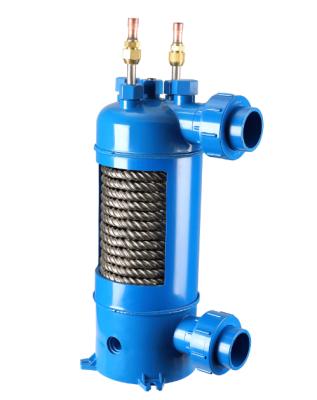 China MHTA-1.5 Screwed titanium tube pvc shell heat exchanger for swimming pool heat pump ,aquarium chiller evaporator for sale