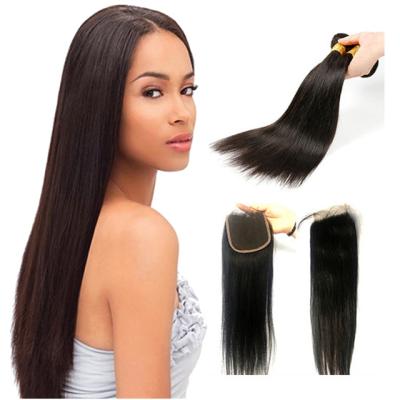 China Mink Brazilian Virgin Silky Straight Hair Wave Lace Frontal Closure, Mink Brazilian Virgin Human Hair Bundles With Closure for sale