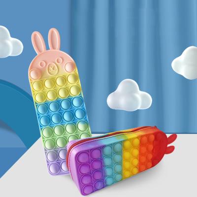 China Wholesale Eco-Friendly Decompression Jumping Kids School Bags Silicone Pen Bag Sensory Toys Pop Itting Girls Invent Purse Children Purses Wiggle Pencil Case for sale