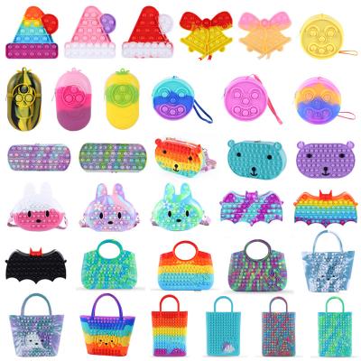 China Relieve Stress Anti-Anxiety Silicone Wholesale Kids Cute School Bags Noise Girls Kids Schoolbag Mini Popit Bag Popping Rainbow Busy Person Pencil Case for sale