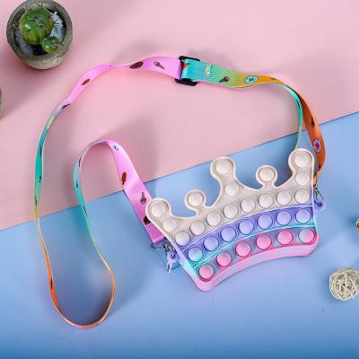 China Relieve Stress Anti-Anxiety Wholesale Silicone Noise Itting Kids School Bag Kids Push Up Bubble Popping Bags Cute Girls Purses Popit Toss Coin Purses for sale