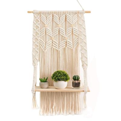 China Factory Handwoven Hanger Art Decor Hot Selling Bohemian Style Macrame Floating Shelf for Living Room Decorations Wall Hanging Decor for sale