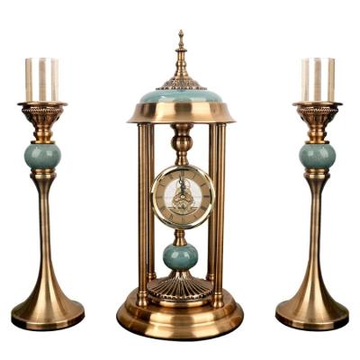 China Art Decor Bohemia Luxury Home Decoration Accessories Table Vintage Clock and Candle Holder Decor Set for sale