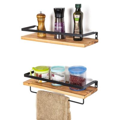 China Storage New Arrive Home Decoration Storage Shelves Brown Wall Mounted Rustic Wooden Towel Rack Floating Display Rack for sale