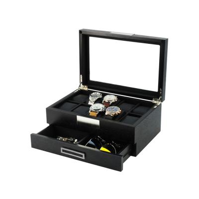 China With a 10 drawer high quality double layer men's black wooden watch jewelry sunglasses storage box with drawer for sale