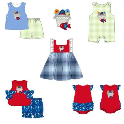 China Polyester/Cotton Custom Wholesales 2022 Newborn Baby Rompers One Piece Buttons Fish Applique Romper Boy Breathable Jumpsuit for sale