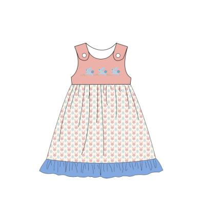 China high quality Anti-wrinkle kids dress casual party print dress ruffle applique formal baby rabbit solid color outfits dresses for sale