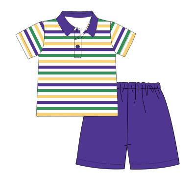 China Fashionable Mardi Gras Boys Outfits 2022 OEM Customized Kids Clothes Set Boutique Striped Polo Shirt And Pants for sale