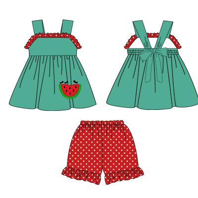 China Wholesale casual boutique girl clothing set applique cotton toddler girl clothes baby watermelon custom outfit for sale