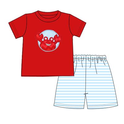 China Casual Hot Selling Cute Cotton Boy Outfits Crab Applique Clothes Infant Cute Striped Boutique Shorts Shorts Sets for sale