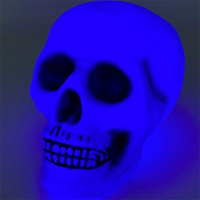 China Europe Party Garden Decoration Plastic Skeleton Bones Human Halloween Skull Head 20cm Blue Neon Light Up Skull for sale