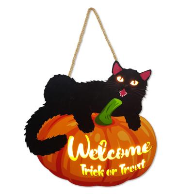 China 13+ new products Halloween Cat Decoration Wooden Led Orange light up pumpkins decor light for sale