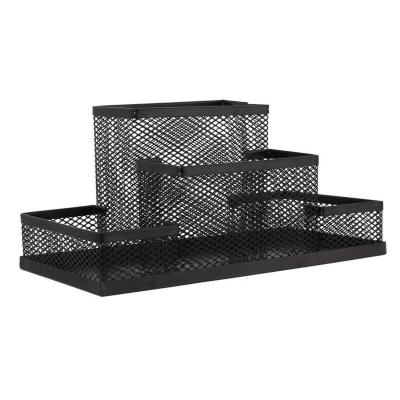 China Metal Mesh Desk Organizer Set Office Home School Supplies Trolley Pen Pencil Holder All Accessories Storage One Desk 4 Compartments for sale