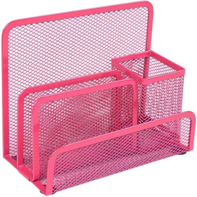 China 100% Eco-Friendly Desktop Mail Organizer File Holder Letter Sorters With 3 Upright Metal Mesh Compartments Document Paper Organizer For Home for sale