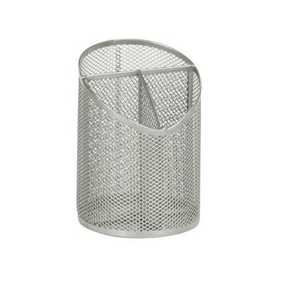 China 100% Round Eco-friendly Steel Mesh Pen Holder Pen Organizer For Office 3 Compartment Pencil Organizer Desktop Supplies Storage Container for sale