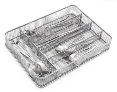 China Sustainable 5 Compartment Mesh Kitchen Cutlery Trays Silverware Storage Kitchen Utensil Flatware Tray for sale