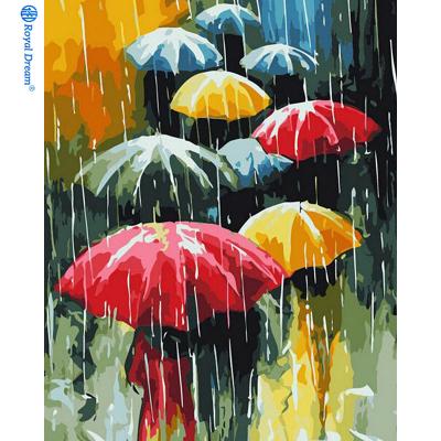 China ROYALDREAM Abstract Umbrella Rain Landscape Oil Painting Canvas Wood Frame DIY Acrylic Painting By Numbers For Home Decor for sale