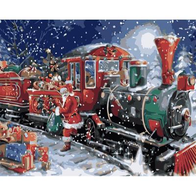 China ROYALDREAM Modern Christmas Train Oil Painting By Canvas Digital Painting For Living Room Wall Artist Residence Decoration for sale